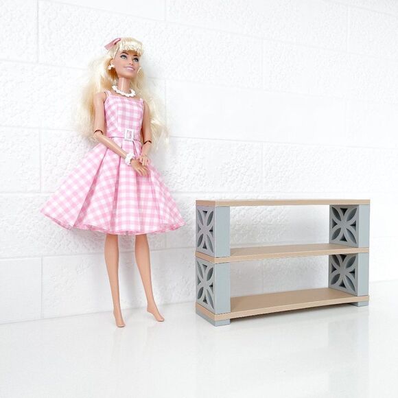 Miniature Mid-Century Modern Breeze Blocks Bookshelf Lotus 1:6 Scale Barbie - Picture 1 of 3
